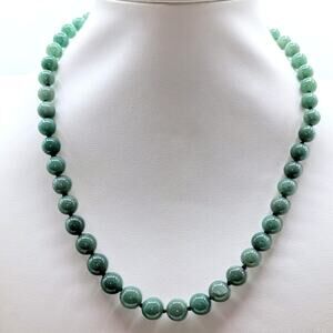 VTG Silvertone Green Jade Hand Knotted Cord Graduated Beaded 18" Necklace 39.6g